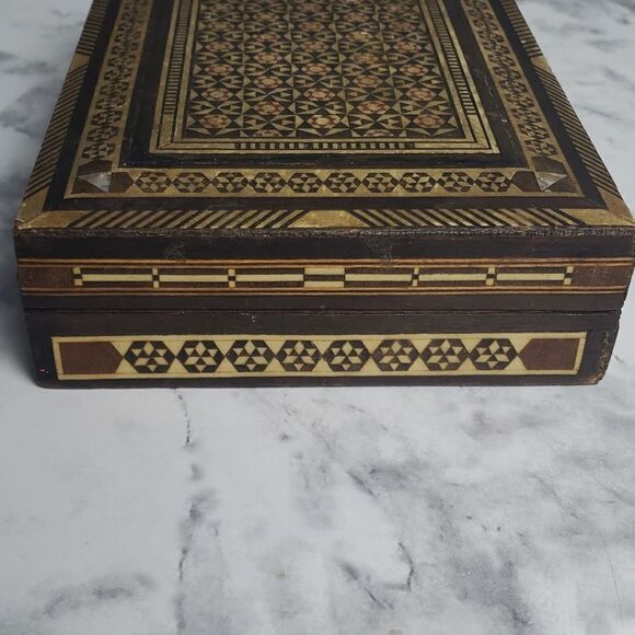Vintage Middle Eastern Inlay Mosaic Wooden Box - Picture 10 of 12